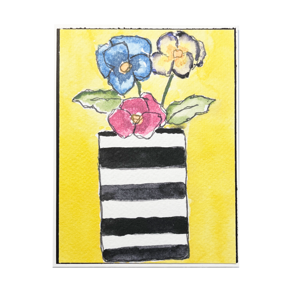 Pansies in Jar Watercolor Greeting Card