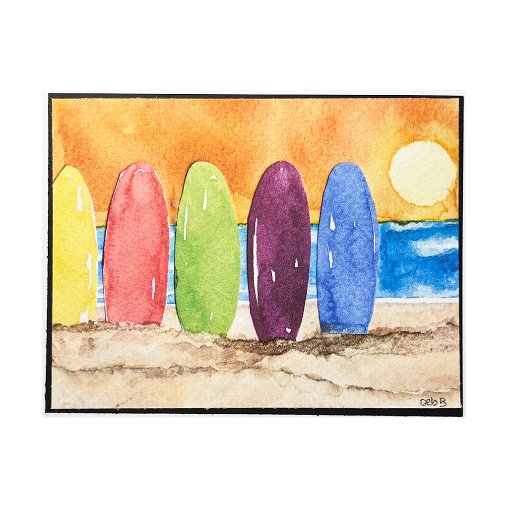 Carte aquarelle de planches de surf