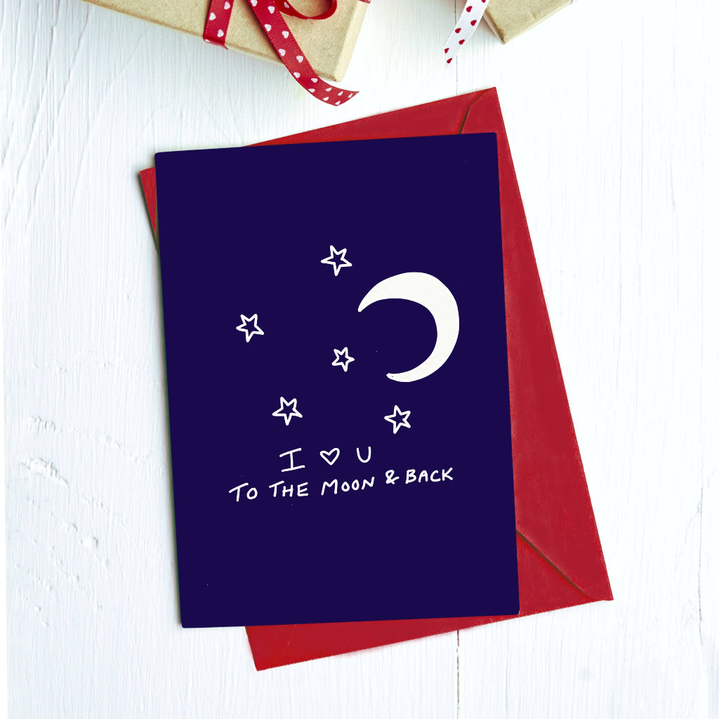 Tarjeta de felicitación "Te amo hasta la luna y más allá"