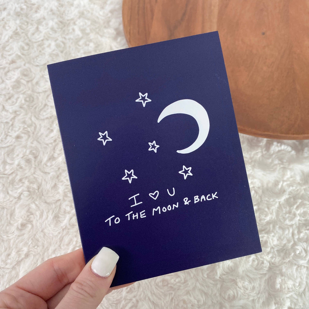 Tarjeta de felicitación "Te amo hasta la luna y más allá"