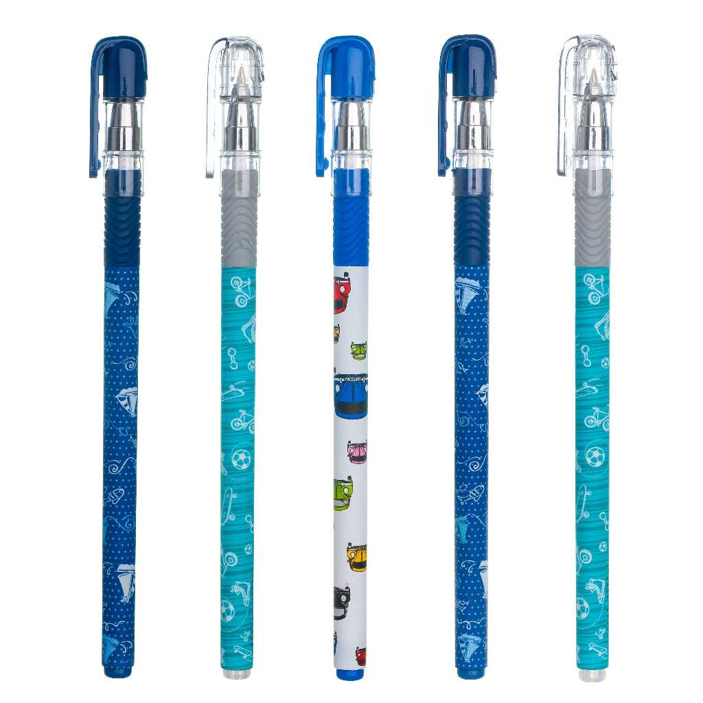 5 Pack of Pens with Boats, Cars, and Sports designs