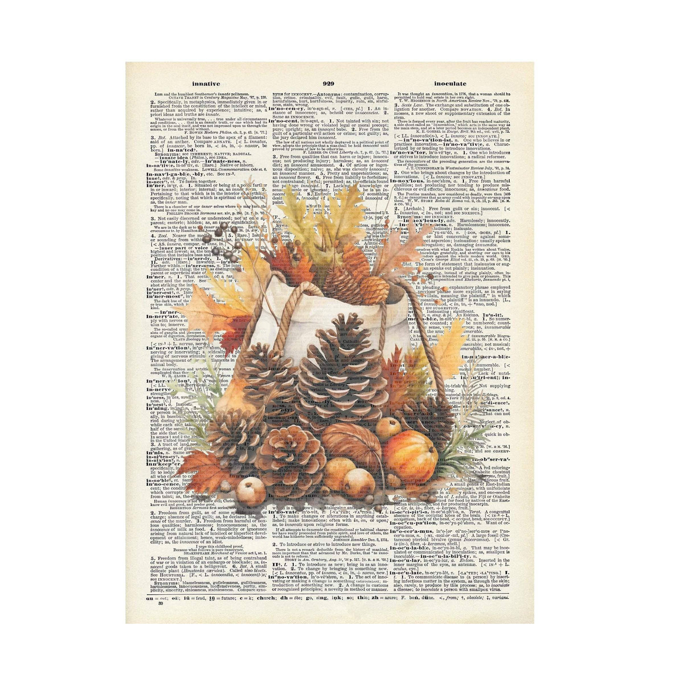 Vintage Dictionary Print, Fall Theme - Pine cone