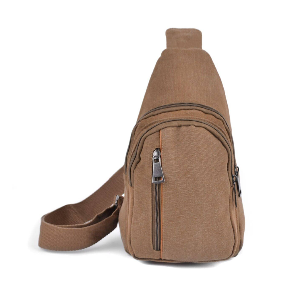 Canvas Crossbody Sling Bag, Brown