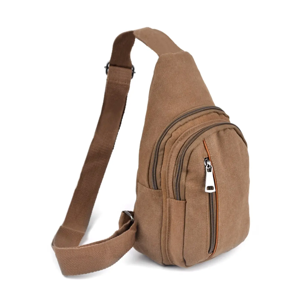 Canvas Crossbody Sling Bag, Brown