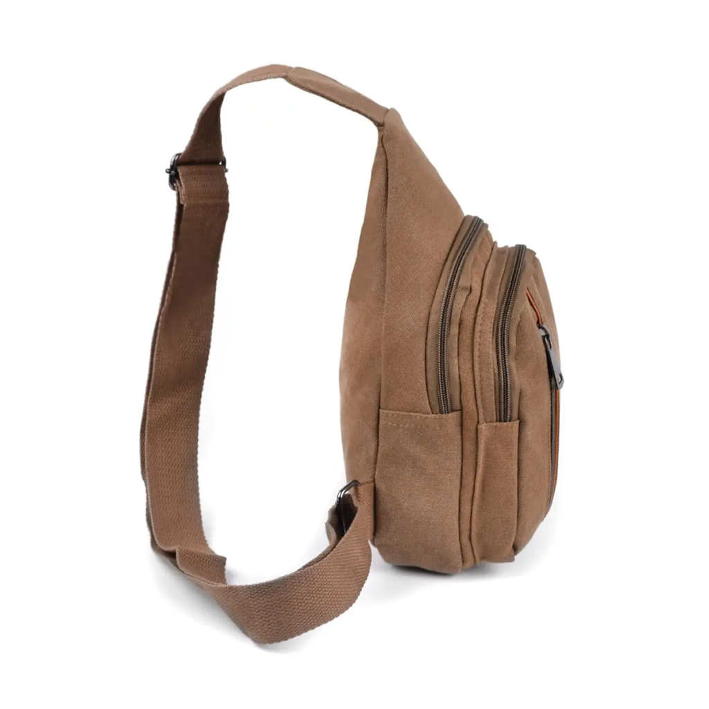 Canvas Crossbody Sling Bag, Brown