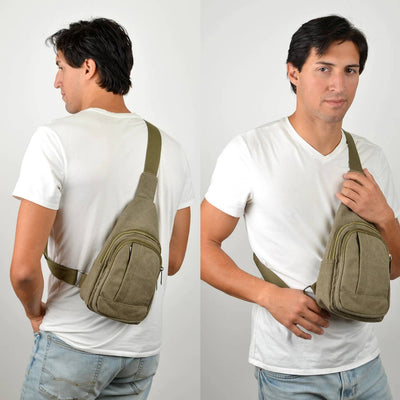 Canvas Crossbody Sling Bag, Olive