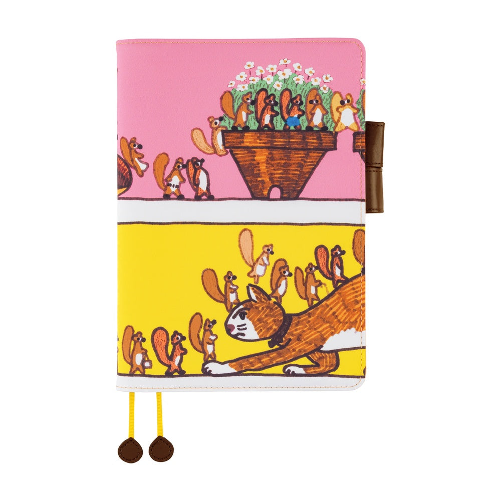 Hobonichi Techo 2026 Cousin Book & Cover, A5 - 100%ORANGE: Where’s the Squirrel Going (Jan/Mon Start)