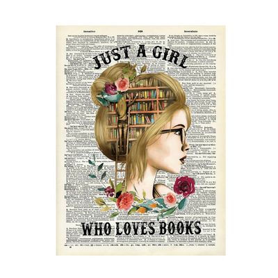 Vintage Dictionary Prints, Girl Who Loves Books