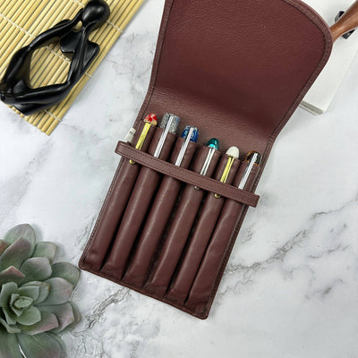 Girologio 6 Pen Leather Case, Antique Brown