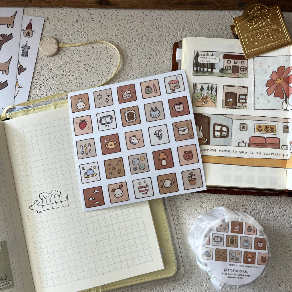 Dana Ate Oatmeal Patchwork Sticker Sheet at Lighthouse Paper Co. in Melbourne, FL, Image 1
