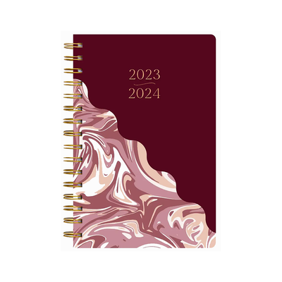 2023-2024 Academic Planner, A5, Marble Burgundy
