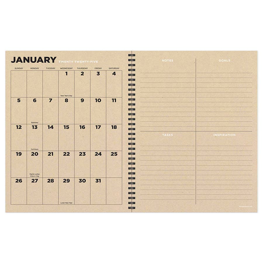 2025 Navy Grid Space Large Weekly Monthly Planner