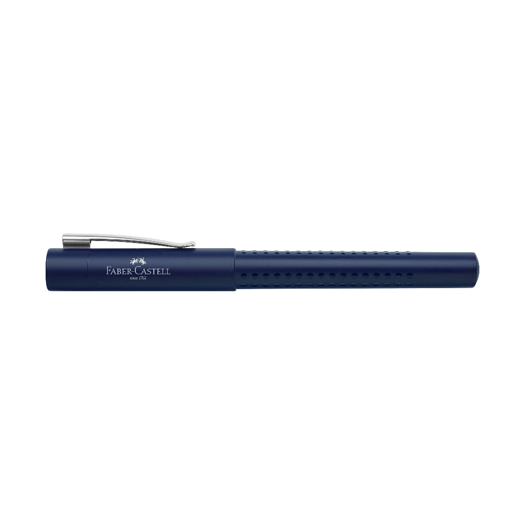 Blue pen with silver clip on a white background