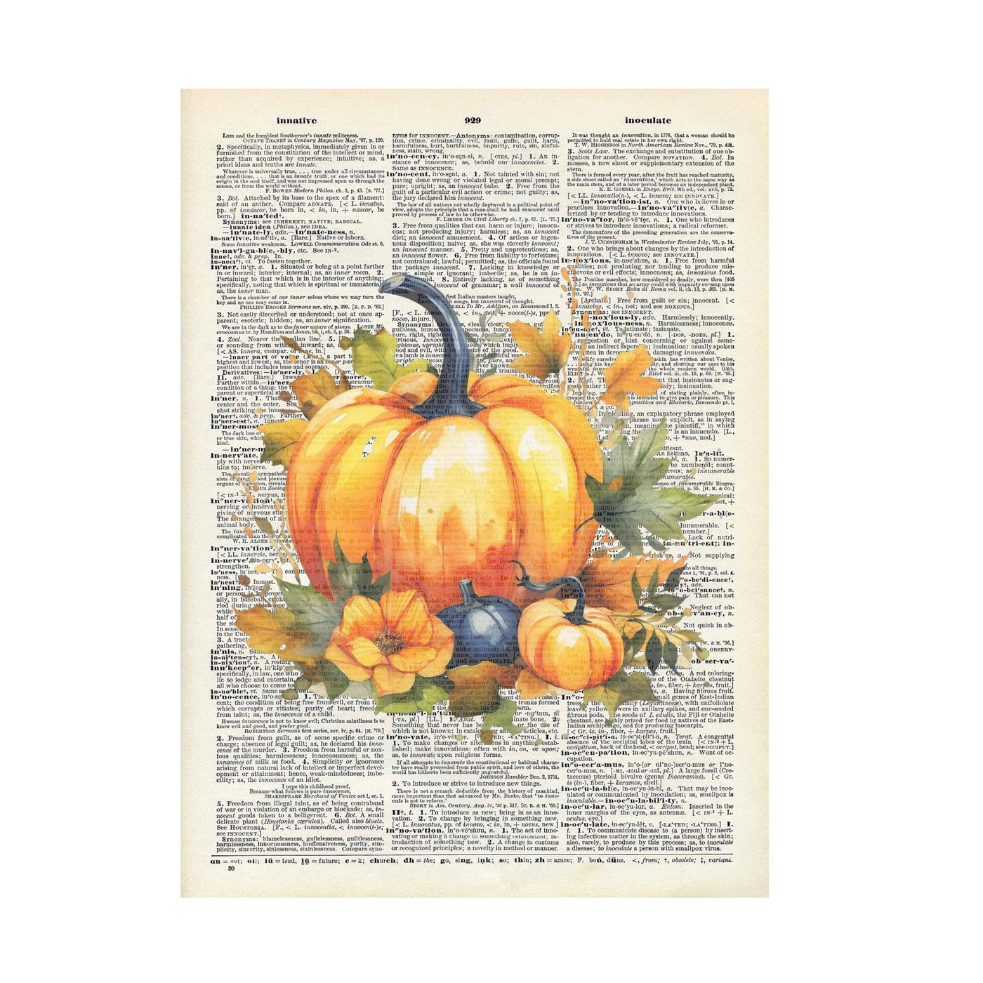 Vintage Dictionary Print, Fall Theme - Pumpkin