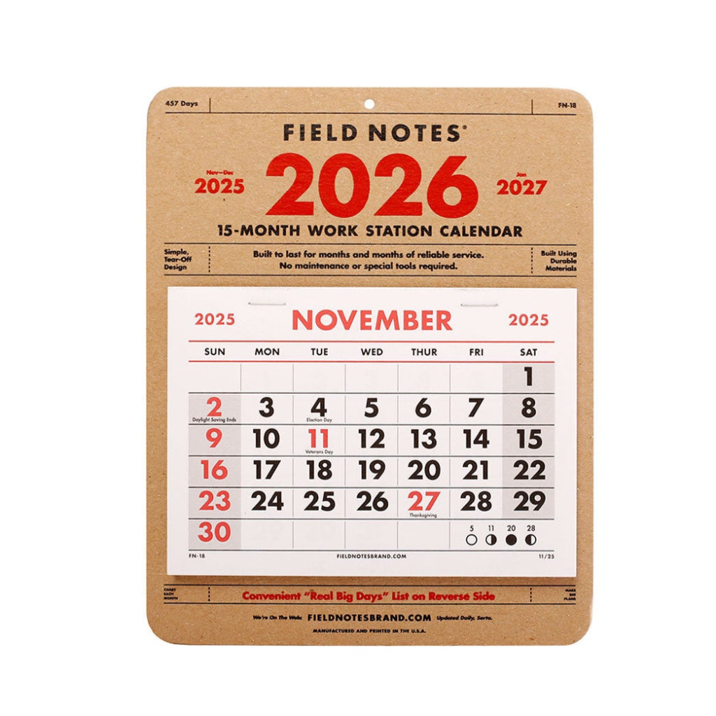 Field Notes 2025-2027 work station calendar on a white background