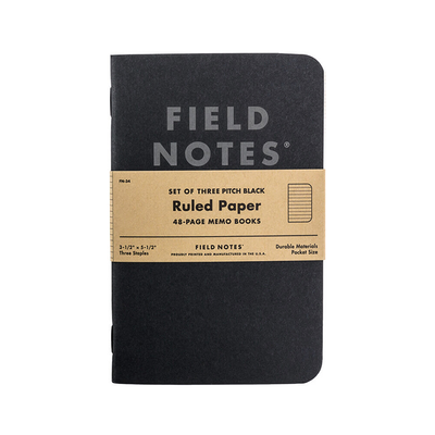 Field Notes Pitch Black Ruled Memo Book, 3 Pack