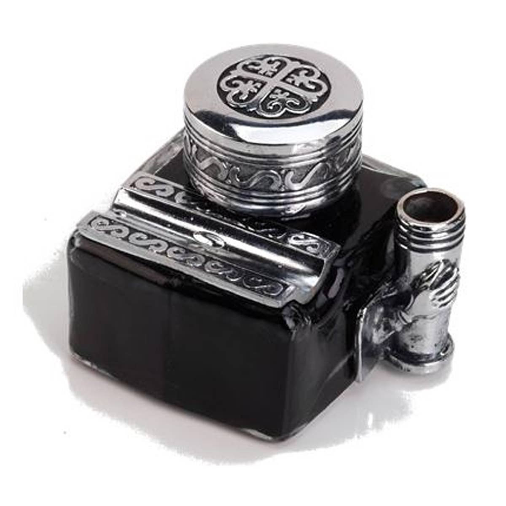 Glass Inkwell with Pen Rest, Pen Holder & Ink