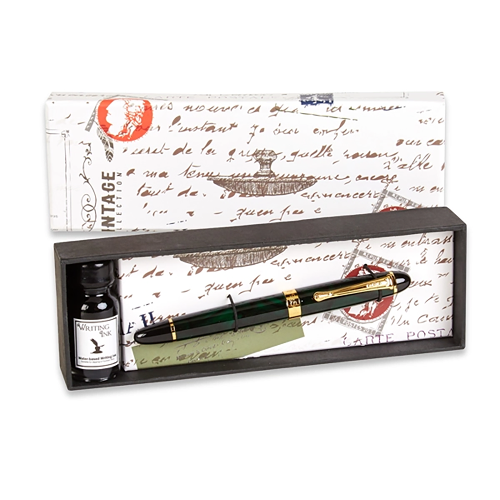 Ensemble stylo plume avec encre, vert