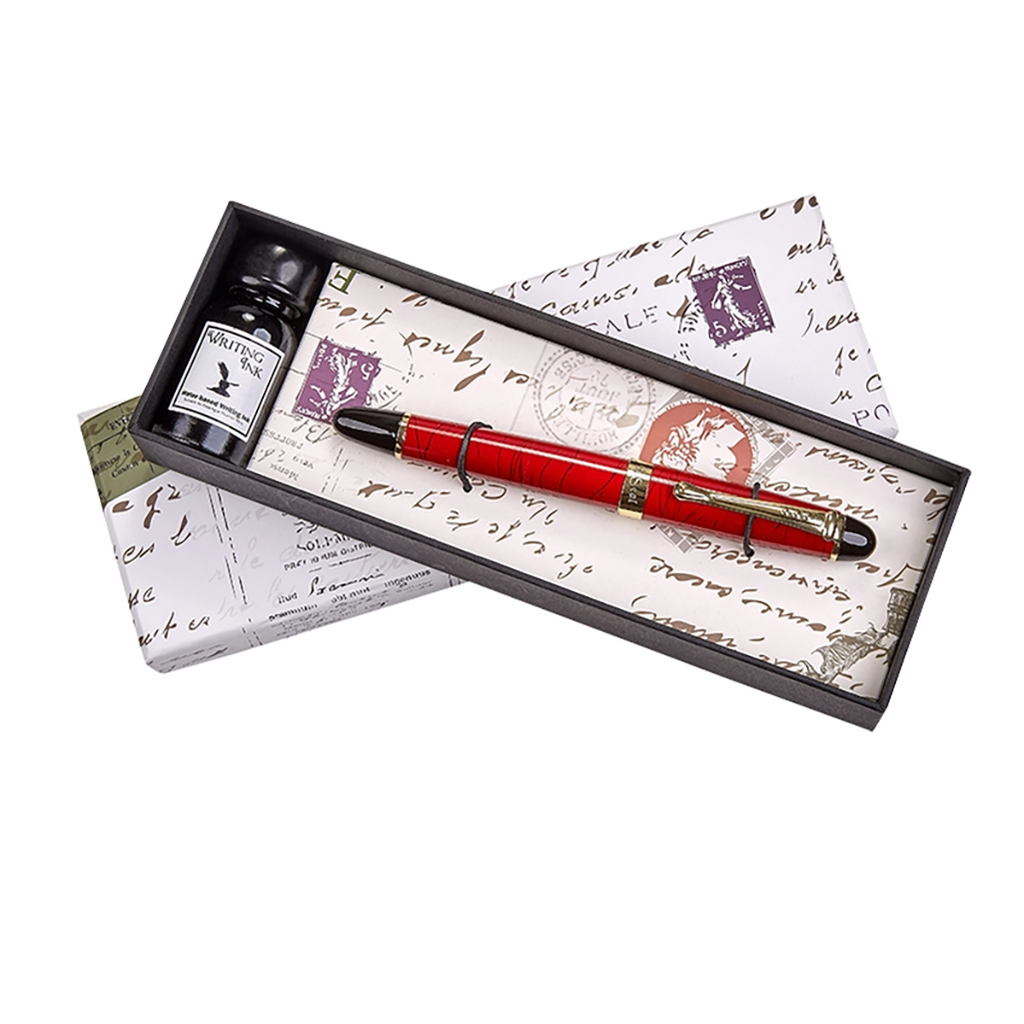 Ensemble stylo plume avec encre, rouge