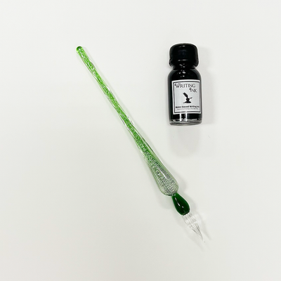 Ensemble stylo et encre en verre, vert