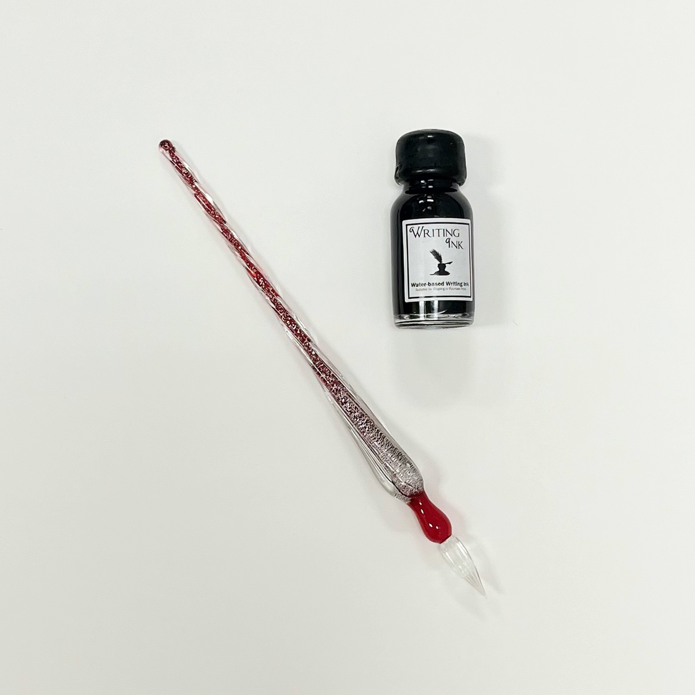 Ensemble stylo et encre en verre, rouge