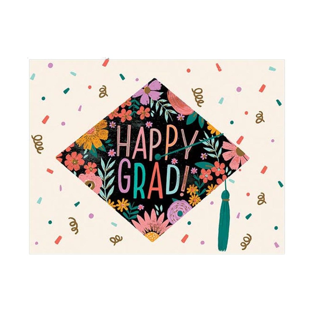 Floral Cap Graduation Card