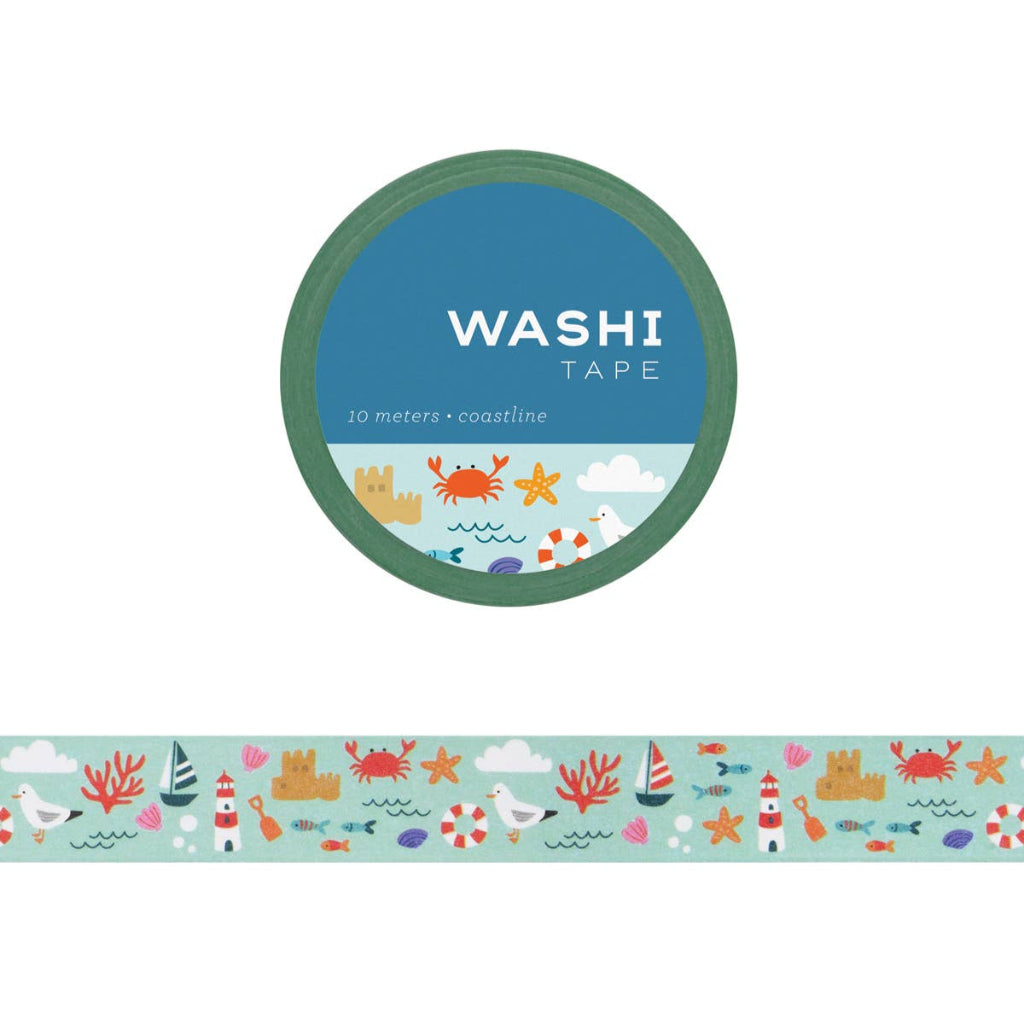 Washi tape with coastal design and 'Washi Tape' label on a white background