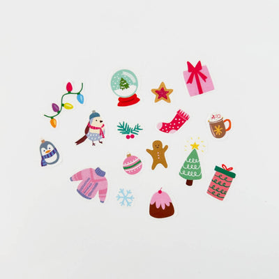Collection of colorful Christmas-themed illustrations on a light gray background