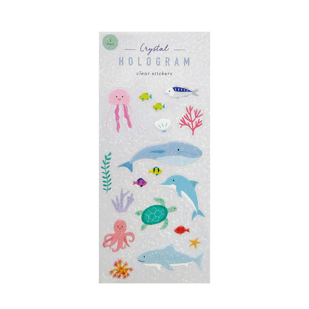 Girl of All Work Ocean Animals Crystal Hologram Clear Sticker Sheet