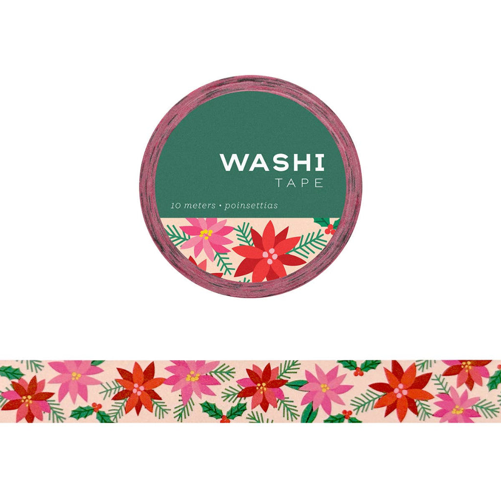 Washi tape with poinsettia design on a white background