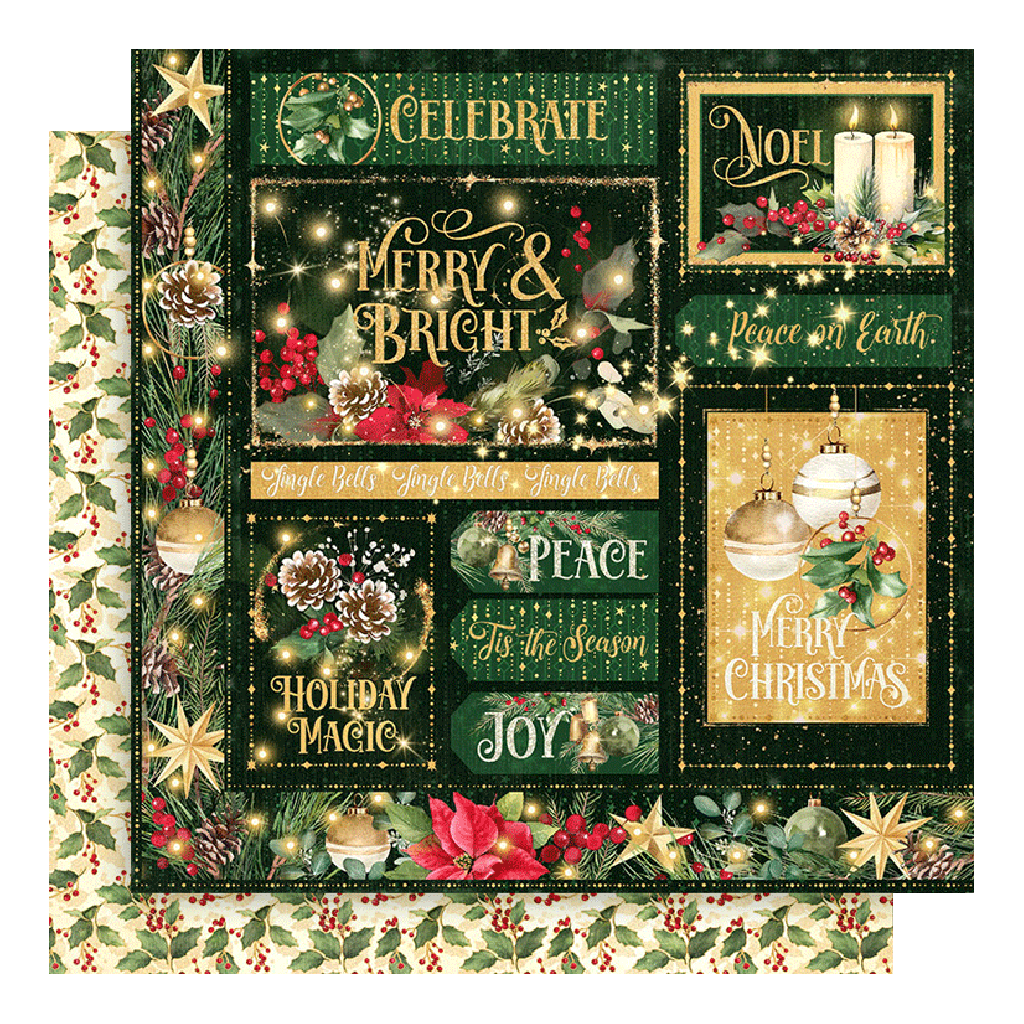 Graphic 45 Merry & Bright Cardstock Sheet, 12"x12"