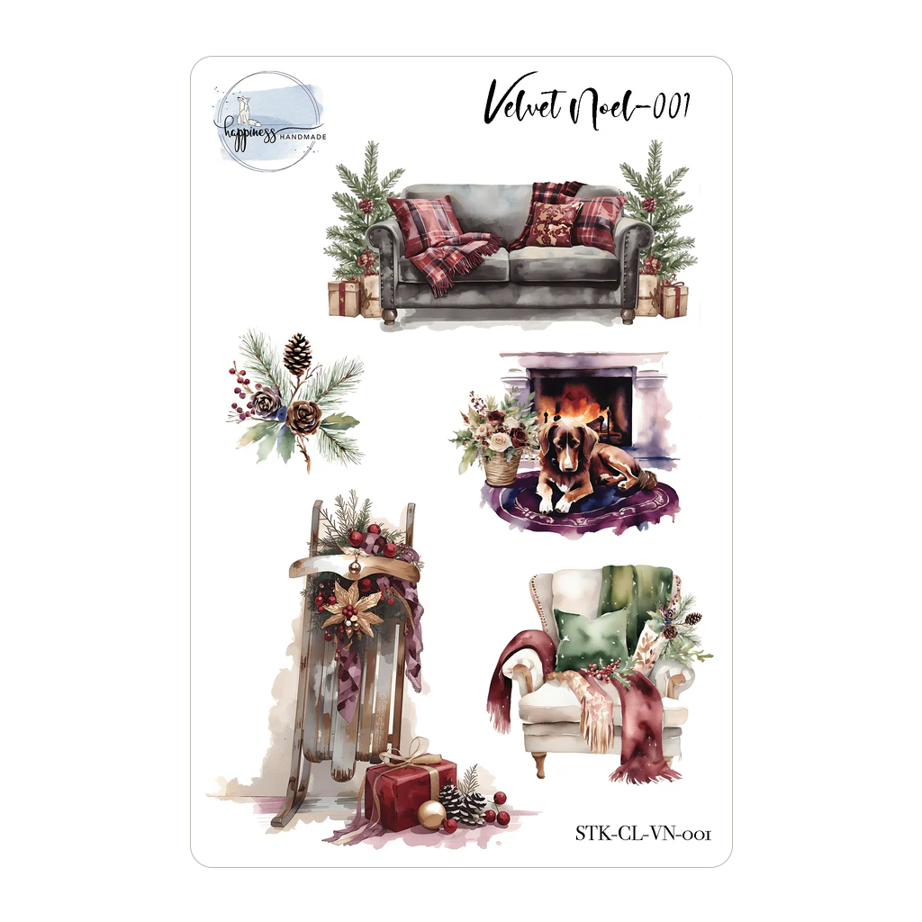 Happiness Handmade Velvet Noel Sticker Sheet, #001