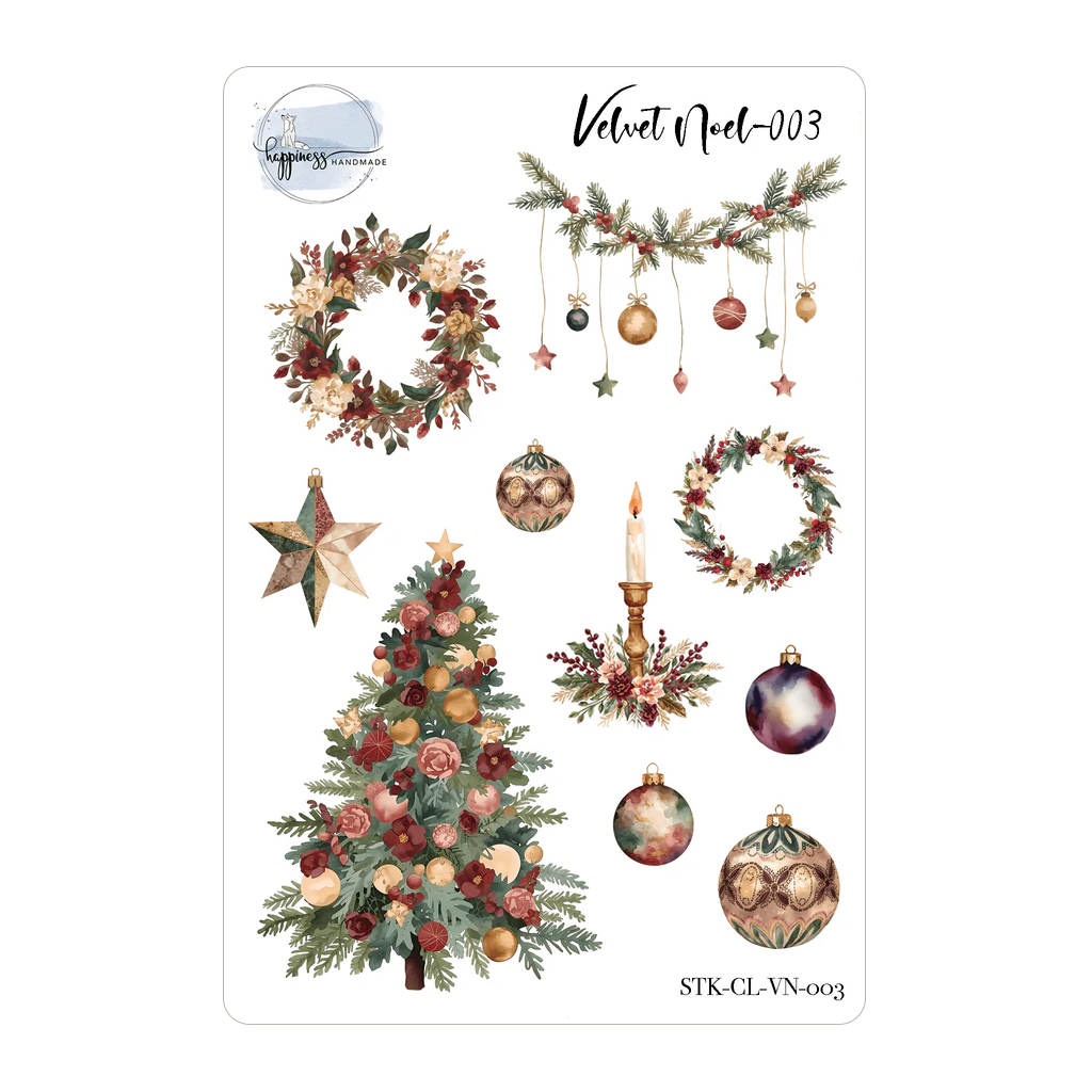 Happiness Handmade Velvet Noel Sticker Sheet, #003