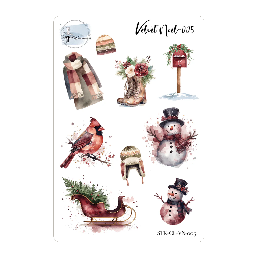 Happiness Handmade Velvet Noel Sticker Sheet, #005
