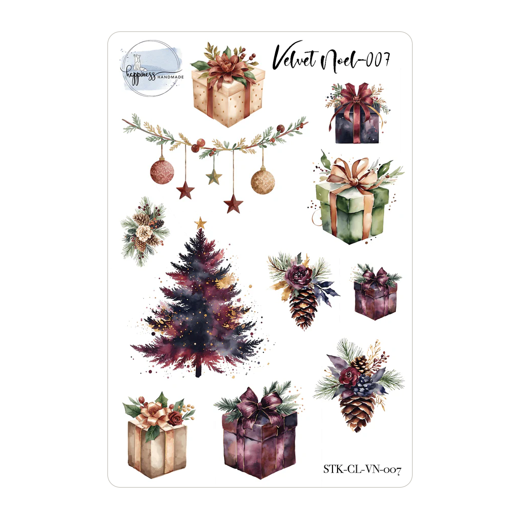 Happiness Handmade Velvet Noel Sticker Sheet, #007
