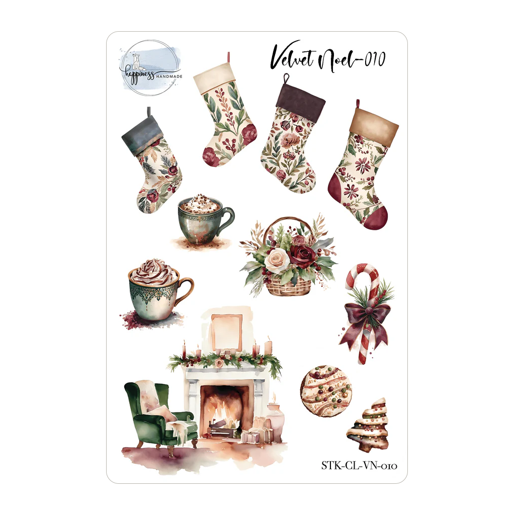 Happiness Handmade Velvet Noel Sticker Sheet, #010
