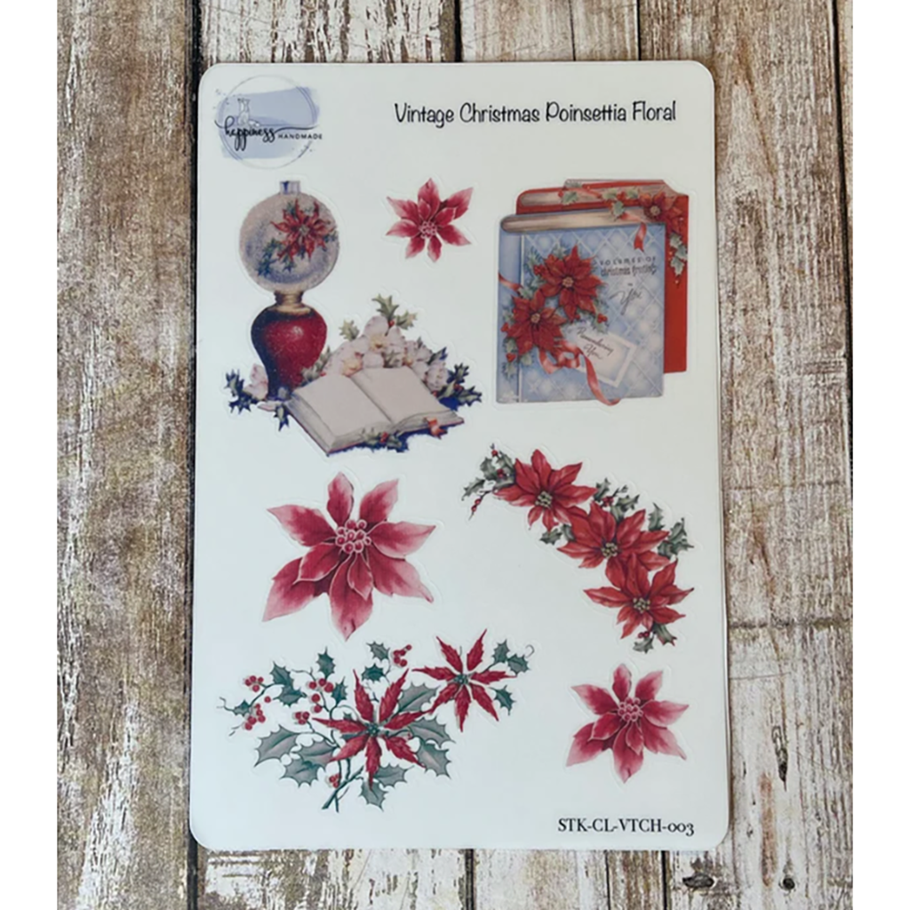 Happiness Handmade Vintage Christmas Poinsettia Floral Sticker Sheet