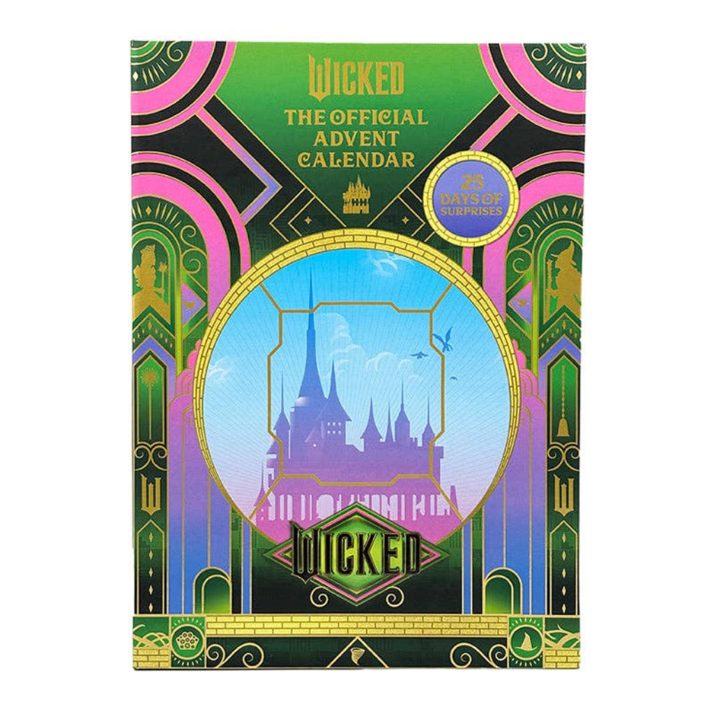 Wicked the musical advent calendar packaging with decorative design and castle illustration.