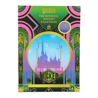 Wicked the musical advent calendar packaging with decorative design and castle illustration.