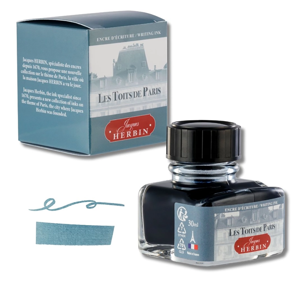 Encre pour stylo plume Jacques Herbin « Collection Paris », flacon de 30 ml, gris Les Toits de Paris