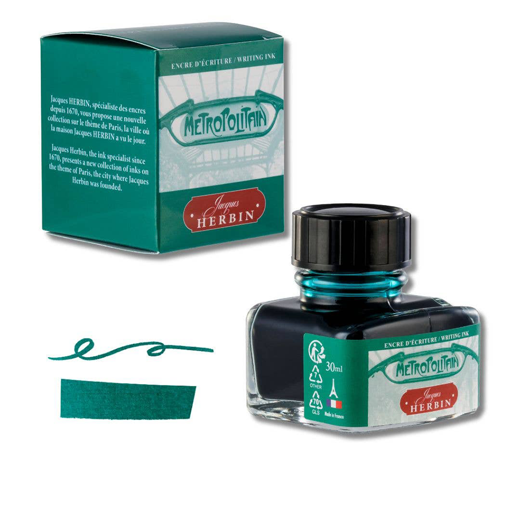 Tinta para pluma estilográfica Jacques Herbin "Paris Collection", botella de 30 ml, verde metropolitano