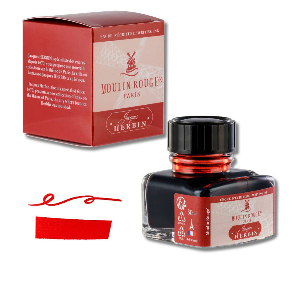 Jacques Herbin "Paris Collection" Fountain Pen Ink, 30ml Bottle, Moulin Rouge Red