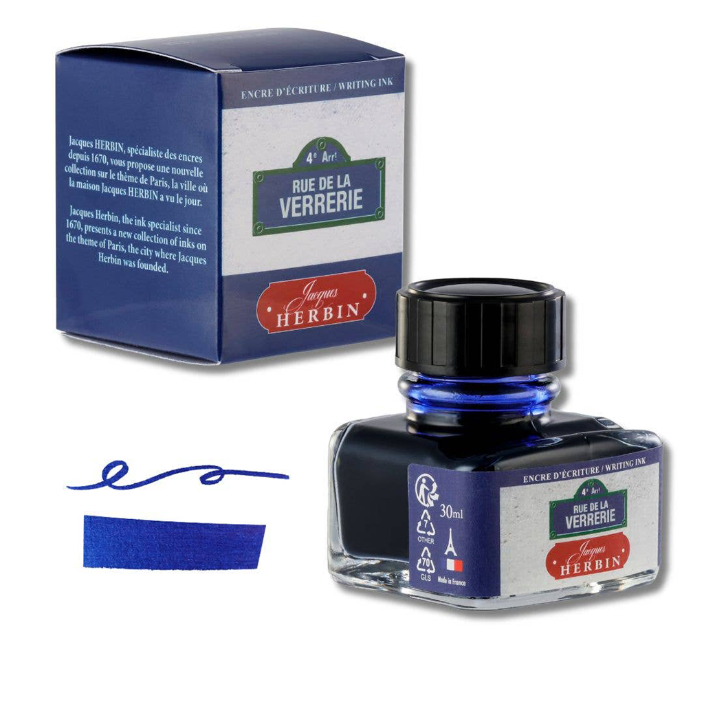 Jacques Herbin "Paris Collection" Fountain Pen Ink, 30ml Bottle, Rue de la Verrerie Blue