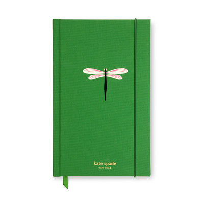 Green Kate Spade notebook with a dragonfly design and 'Kate Spade New York' branding on a white background, available at Lighthouse Paper Co. in Melbourne, FL