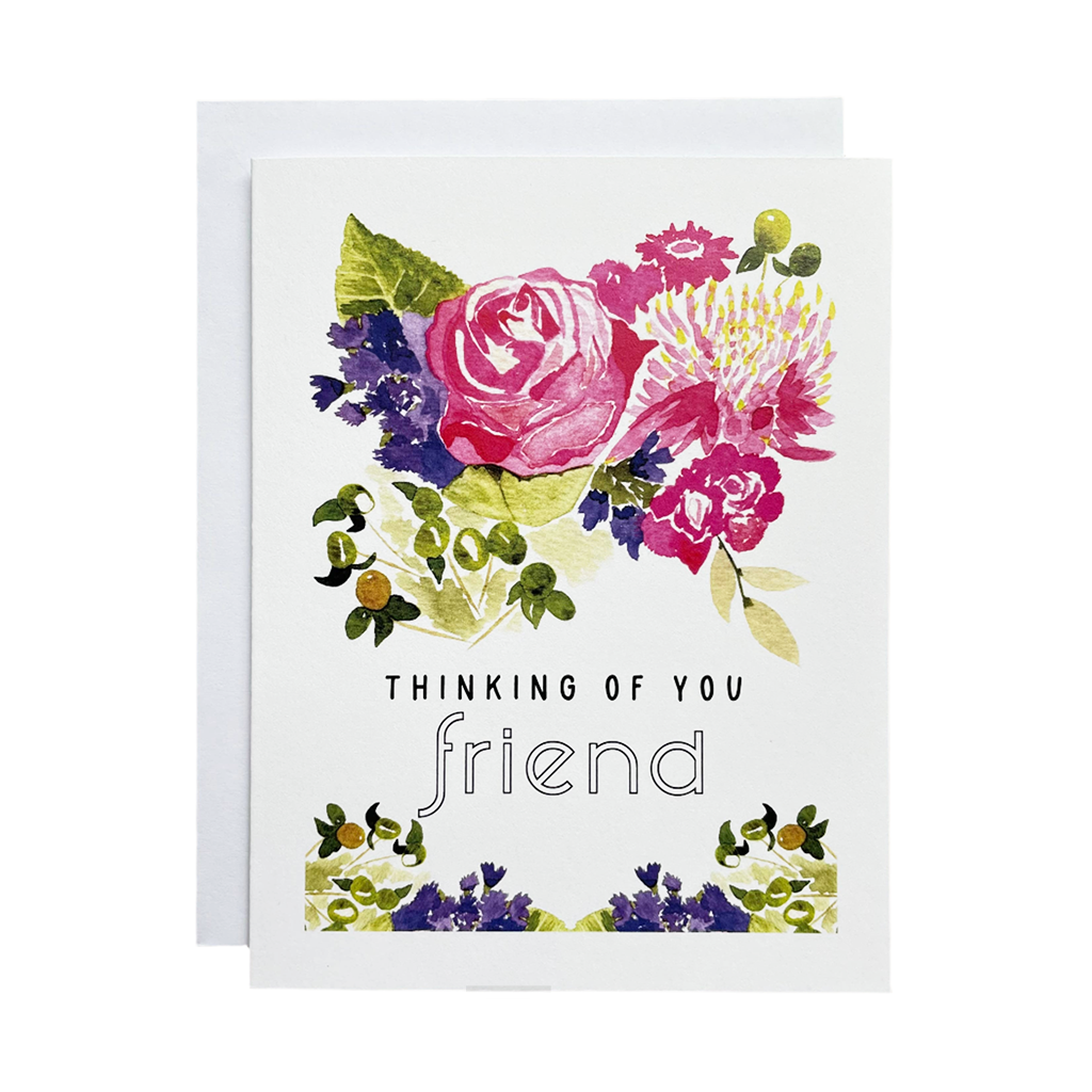 Thinking Of You Floral Watercolor Greeting Card