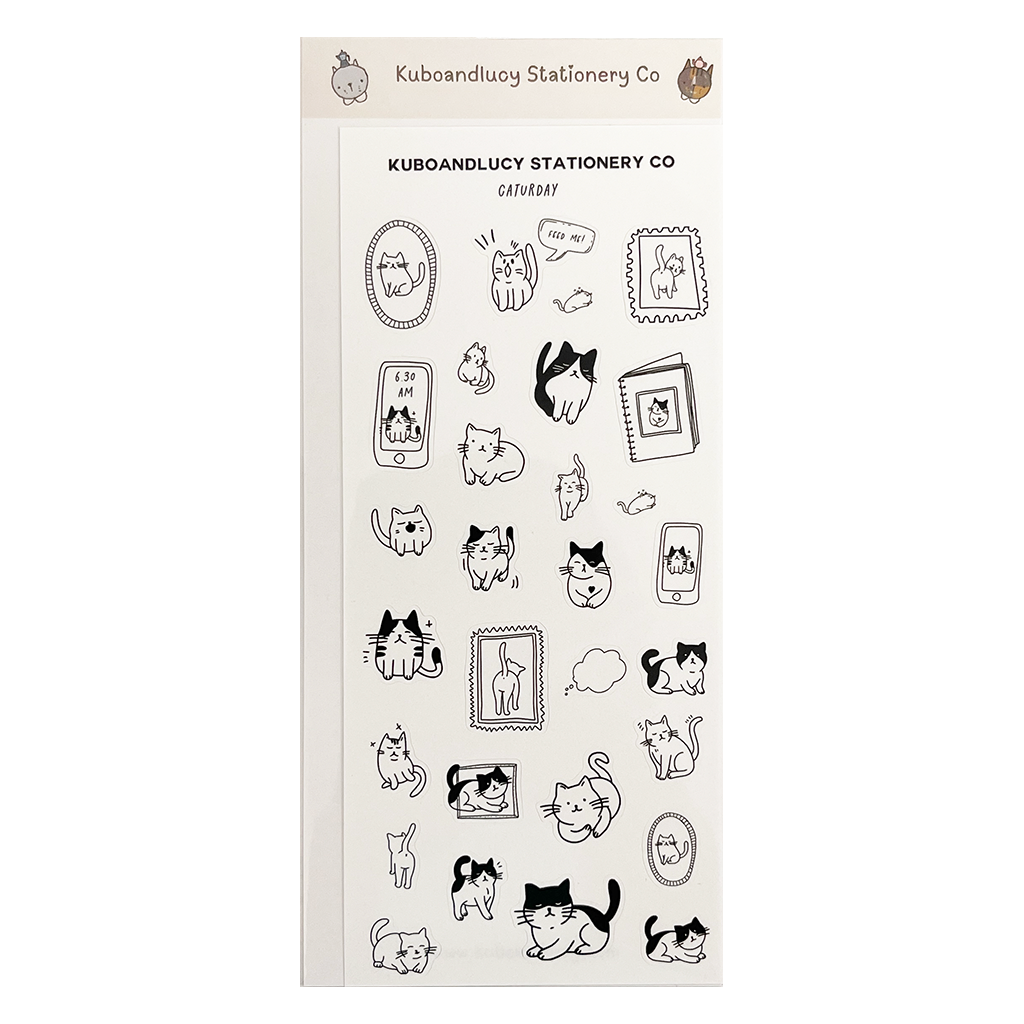 Kuboandlucy Caturday Sticker Sheet - White Matte