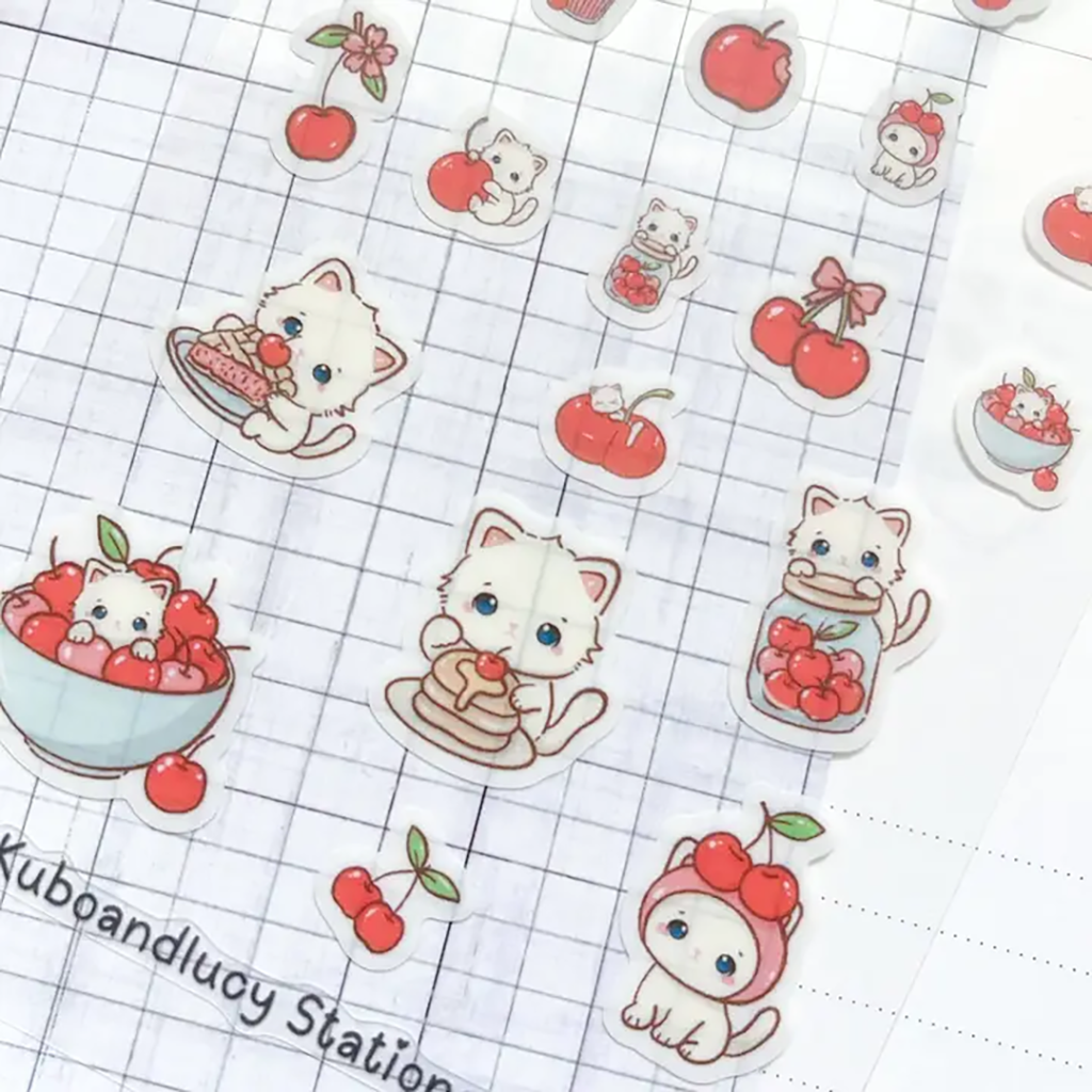 Kuboandlucy Cherries Sticker Sheet, White Matte