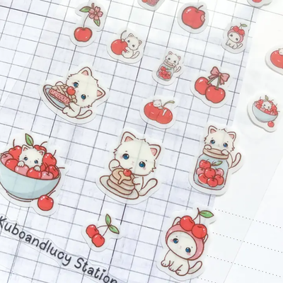 Kuboandlucy Cherries Sticker Sheet, White Matte