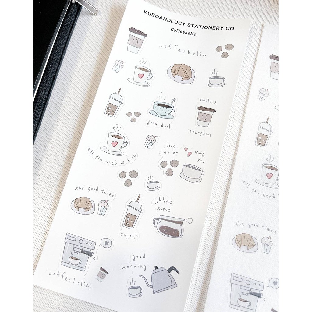 Kuboandlucy Coffeeholic Sticker Sheet, White Matte