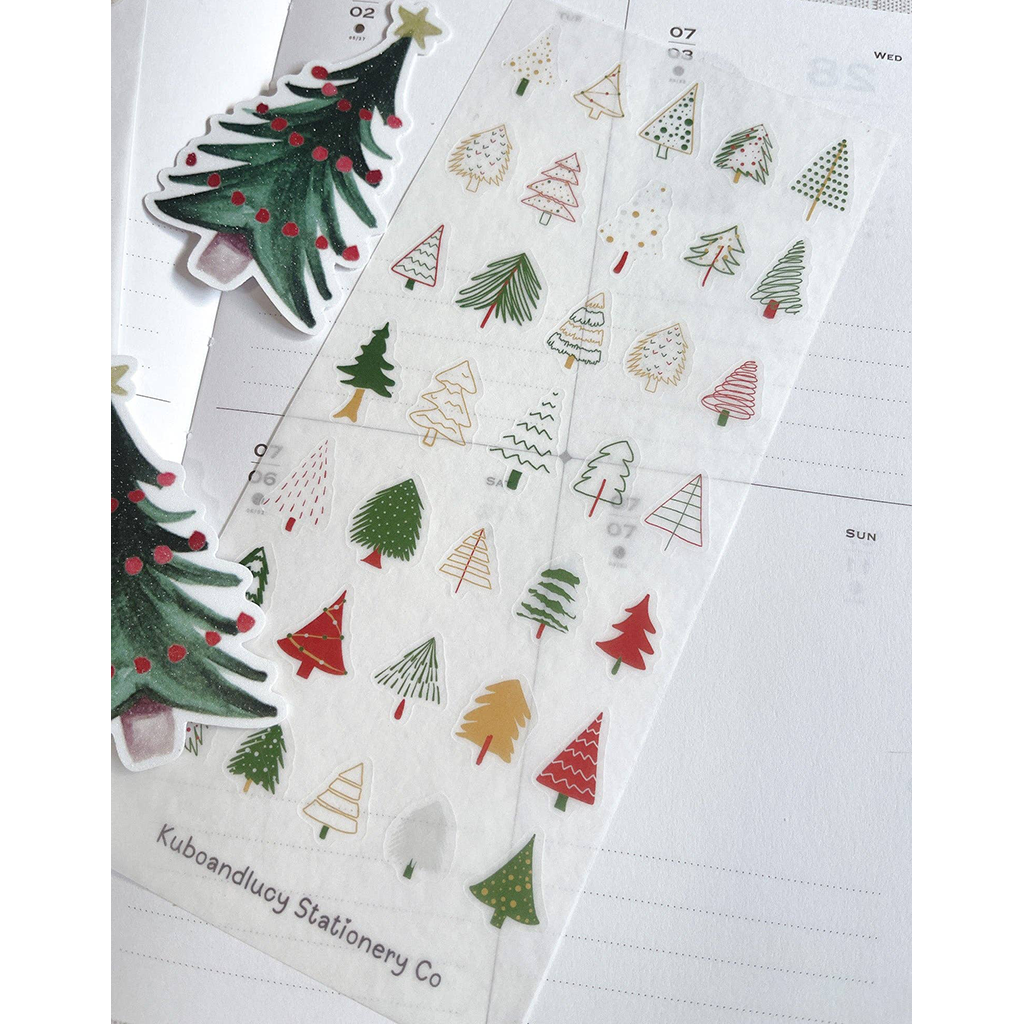 Kuboandlucy Stationery Co. Mini Christmas Trees Sticker Sheet, Washi Paper